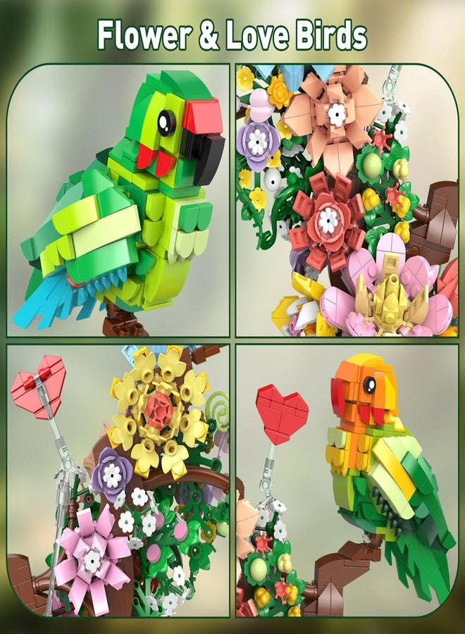 Vziimo Flowers & Love Bird Building Set for Adults, Flower Parrot Botanicals Decor Model Kit with LED, Animal Toys Gifts Ideas for Adults and Teens Age 14+ (1050 PCS) - Image 4